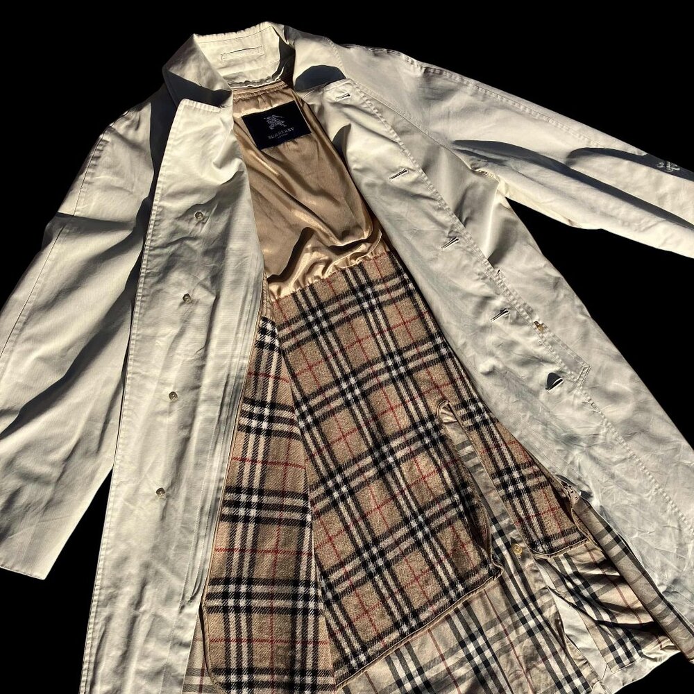 Burberry London Men's Classic Tan Beige Nova Check Trench Coat Size L XL